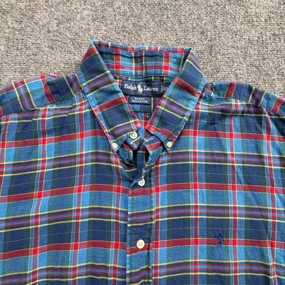 Ralph‎ Lauren Shirt Mens XL Blue Plaid Blake Button Short Sleeve Preppy - Picture 2 of 10